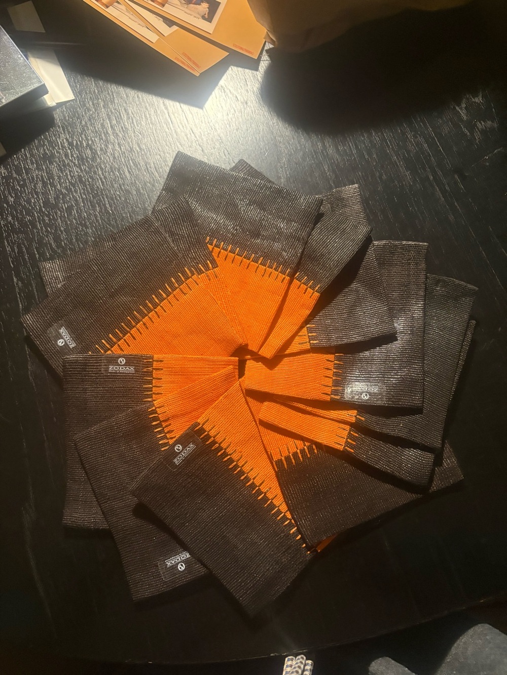 Vintage Zodax Woven Drink Coasters Black & Orange Set of 12